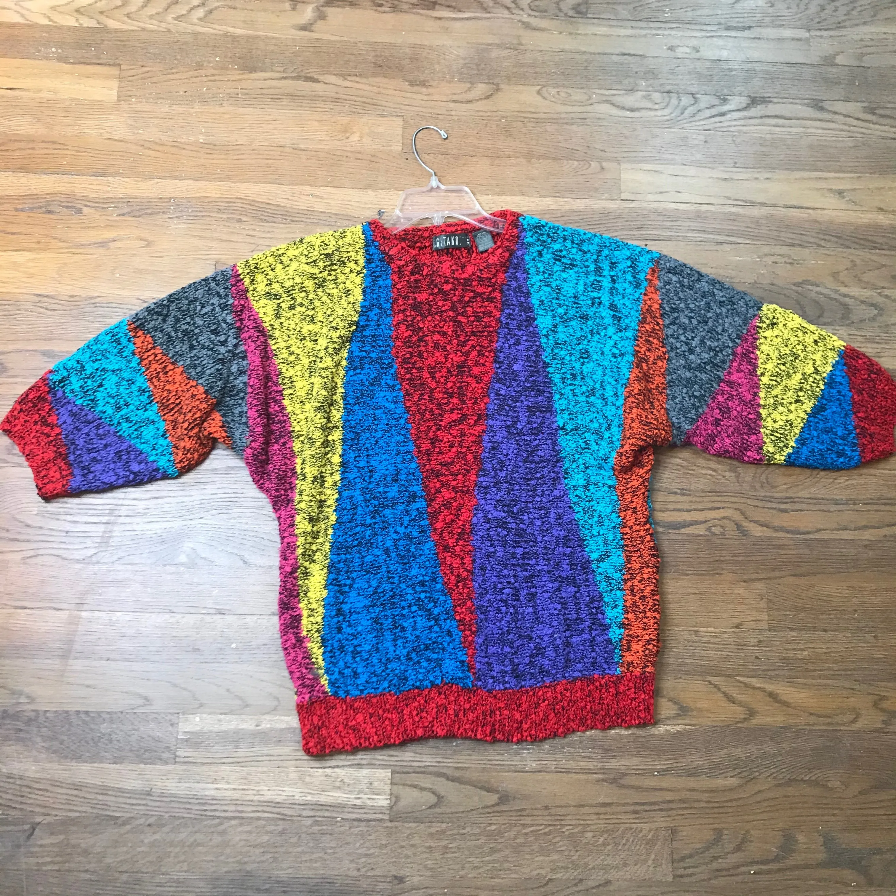 Vintage 80s | Wild Abstract Rainbow Geometric Gitano Sweater | Size S